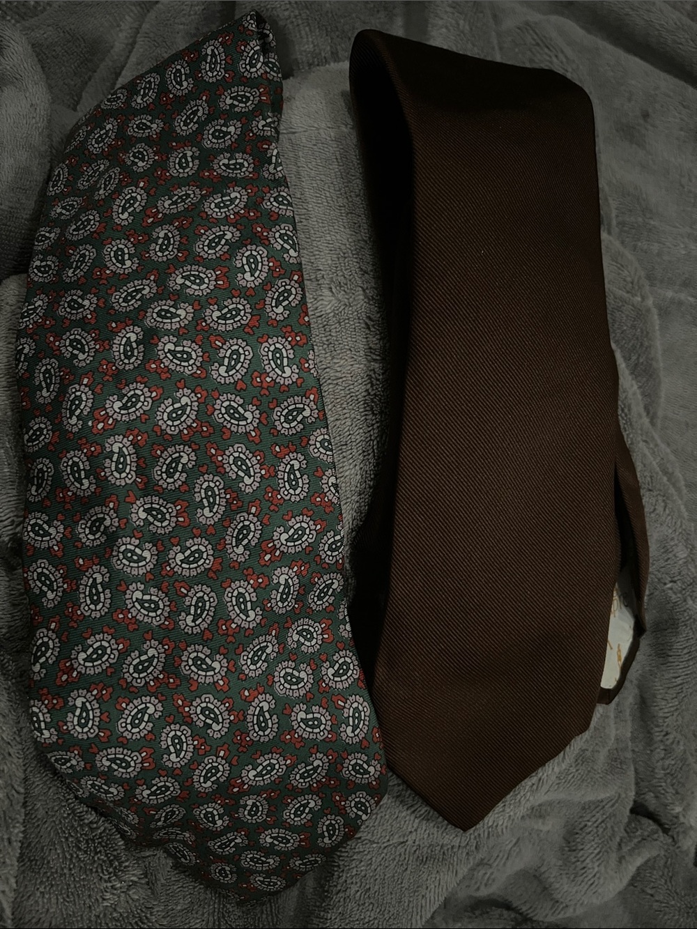 Brown Solid Tie and Teal Paisley Pattern Tie - Men's Accessories